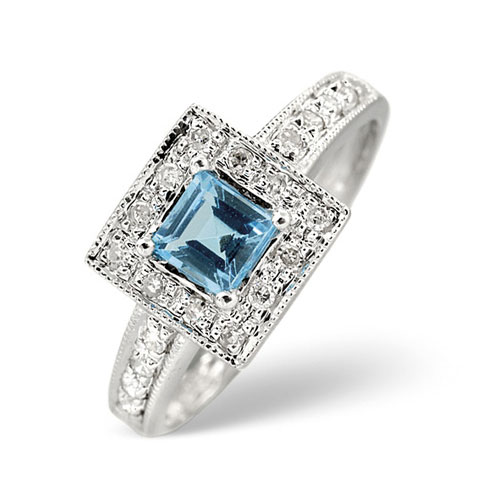 Diamond Essentials 0.13 Ct Diamond and Blue Topaz Ring In 9 Carat White Gold