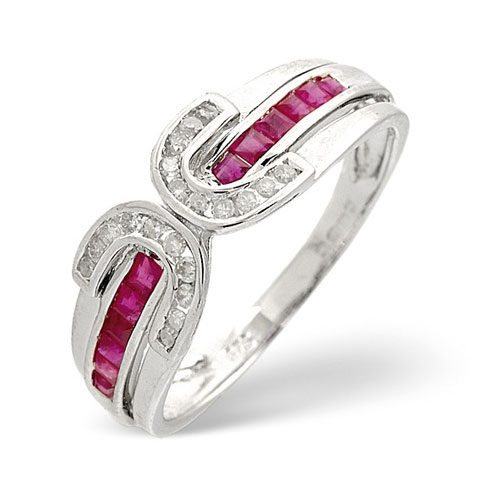 Diamond Essentials 0.14 Ct Diamond and Ruby Ring In 9 Carat White Gold