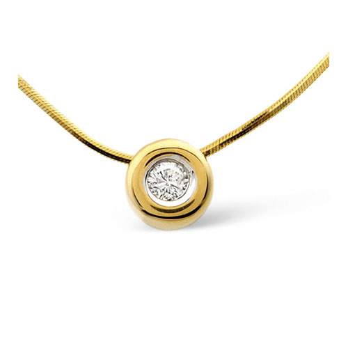 Diamond Essentials 0.15 Ct Diamond Rub Set Solitaire Necklace In 9 Carat Yellow Gold