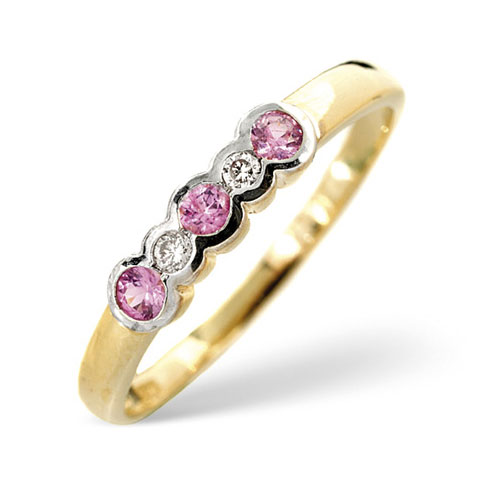0.15 Ct Pink Sapphire and 0.04 Ct Diamond Ring In 9 Carat Yellow Gold
