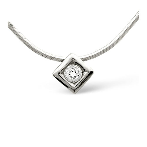 Diamond Essentials 0.16 Ct Diamond Square Solitaire Necklace In 9 Carat White Gold