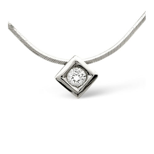 0.16 Ct Diamond Square Solitaire Necklace In 9 Carat White Gold