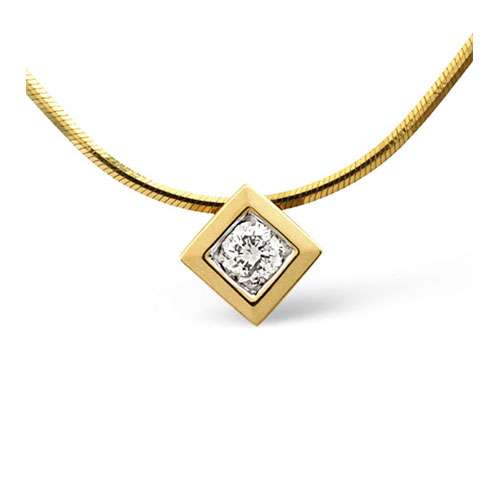 Diamond Essentials 0.16 Ct Diamond Square Solitaire Necklace In 9 Carat Yellow Gold