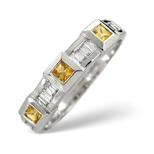 Diamond Essentials 0.20 Ct Diamond and Yellow Sapphire Ring In 9 Carat White Gold