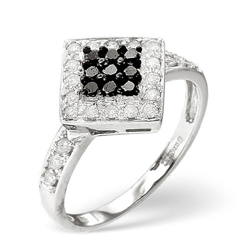 Diamond Essentials 0.25 Ct Diamond and Black Diamond Ring In 9 Carat White Gold