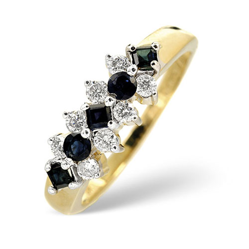 Diamond Essentials 0.25 Ct Diamond and Sapphire Ring In 9 Carat Yellow Gold