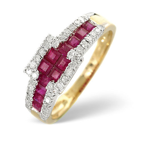 Diamond Essentials 0.26 Ct Diamond and Ruby Ring In 9 Carat Yellow Gold