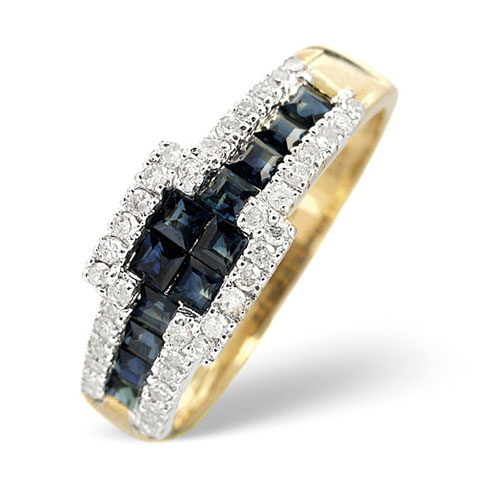 Diamond Essentials 0.26 Ct Diamond and Sapphire Ring In 9 Carat Yellow Gold