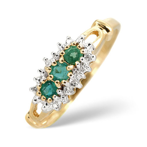 Diamond Essentials 0.27 Ct Emerald and 0.02 Ct Diamond Ring In 9 Carat Yellow Gold