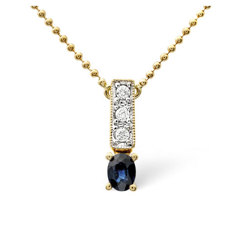 0.29 Ct Sapphire and 0.05 Ct Diamond Bar Necklace In 9 Carat Yellow Gold