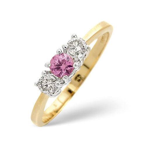 0.3 Ct Pink Sapphire and 0.25 Ct Diamond Ring In 9 Carat Yellow Gold