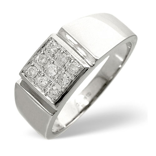 0.33 Ct Gents Diamond Ring In 9 Ct White Gold