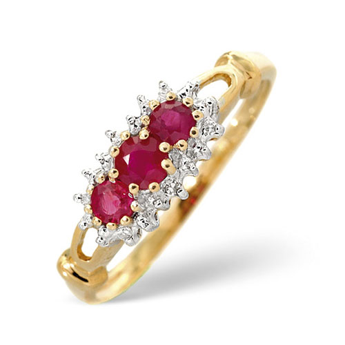 Diamond Essentials 0.34 Ct Ruby and 0.02 Ct Diamond Ring In 9 Carat Yellow Gold