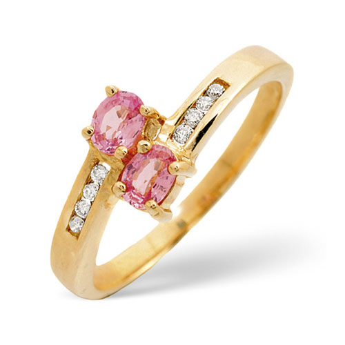 0.42 Ct Pink Sapphire and 0.06 Ct Diamond Ring In 9 Carat Yellow Gold