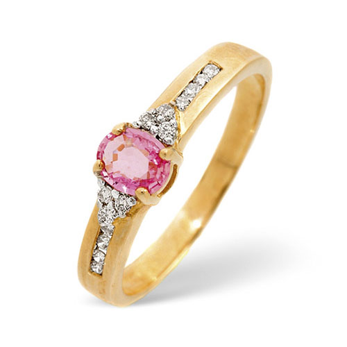 0.42 Ct Pink Sapphire and 0.1 Ct Diamond Ring In 9 Carat Yellow Gold