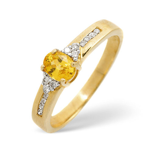 0.42 Ct Yellow Sapphire and 0.1 Ct Diamond Ring In 9 Carat Yellow Gold