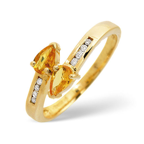 0.46 Ct Yellow Sapphire and 0.06 Ct Diamond Ring In 9 Carat Yellow Gold