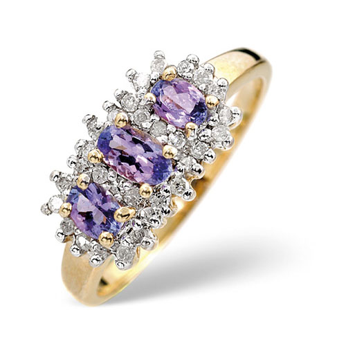 0.56 Ct Tanzanite and 0.23 Ct Diamond Ring In 9 Carat Yellow Gold