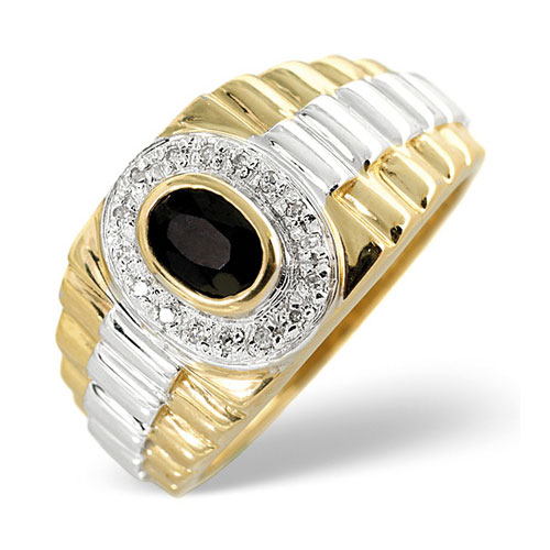 0.6 Ct Sapphire and 0.06 Ct Diamond Gents Ring In 9 Carat Yellow Gold