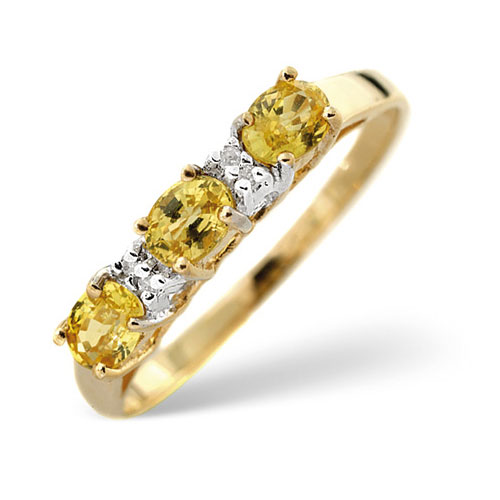 0.6 Ct Yellow Sapphire and 0.02 Ct Diamond Ring In 9 Carat Yellow Gold