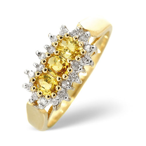 0.6 Ct Yellow Sapphire and 0.10 Ct Diamond Ring In 9 Carat Yellow Gold