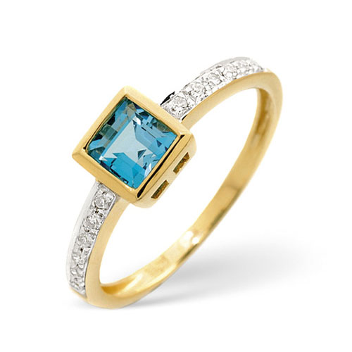 Diamond Essentials 0.62 Ct Blue Topaz and 0.06 Ct Diamond Ring In 9 Carat Yellow Gold