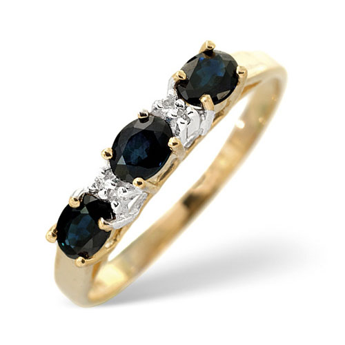 Diamond Essentials 0.66 Ct Sapphire and 0.02 Ct Diamond Ring In 9 Carat Yellow Gold