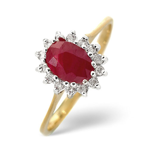 Diamond Essentials 0.68 Ct Ruby and 0.14 Ct Diamond Ring In 9 Carat Yellow Gold