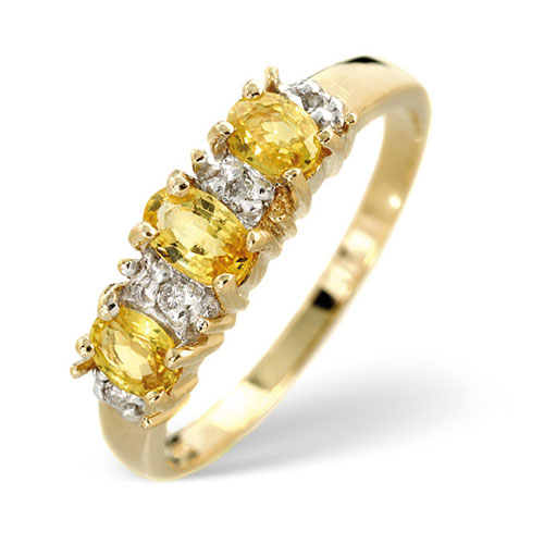 0.68 Ct Yellow Sapphire and 0.05 Ct Diamond Ring In 9 Carat Yellow Gold