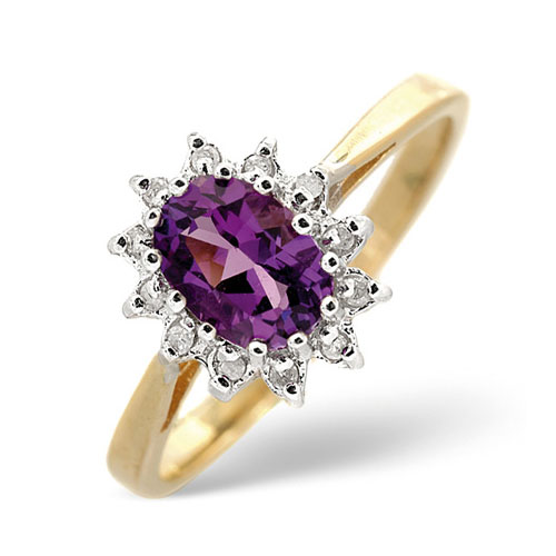 Diamond Essentials 0.70 Ct Amethyst and 0.06 Ct Diamond Ring In 9 Carat Yellow Gold