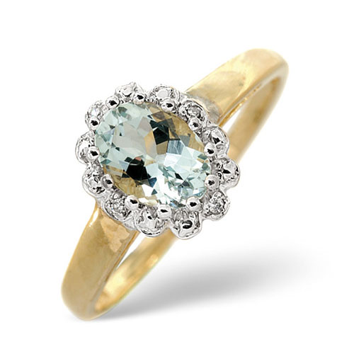 0.70 Ct Aquamarine and 0.01 Ct Diamond Ring In 9 Carat Yellow Gold