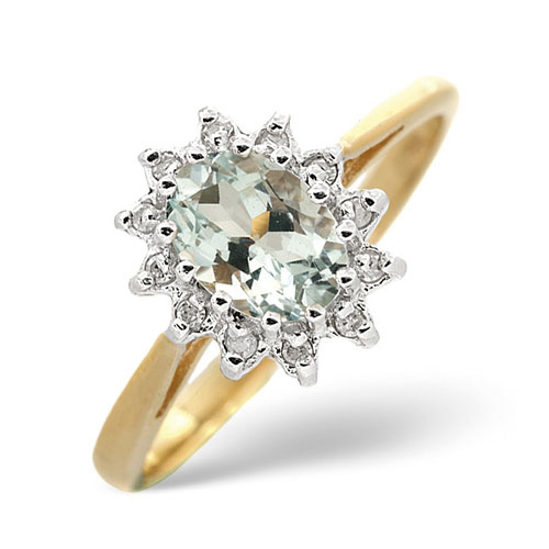 Diamond Essentials 0.70 Ct Aquamarine and 0.06 Ct Diamond Ring In 9 Carat Yellow Gold