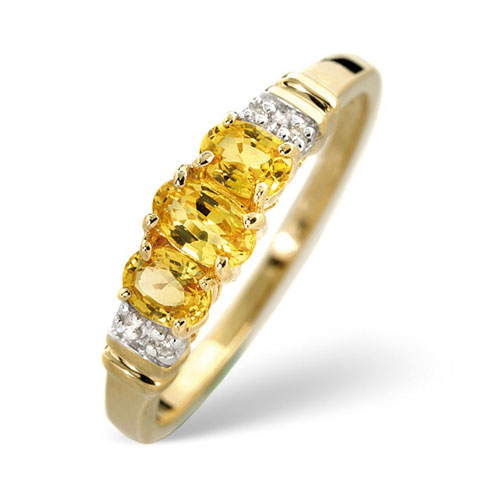 0.75 Ct Yellow Sapphire and 0.02 Ct Diamond Ring In 9 Carat Yellow Gold