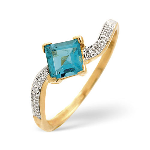 Diamond Essentials 0.78 Ct Blue Topaz and 0.01 Ct Diamond Ring In 9 Carat Yellow Gold