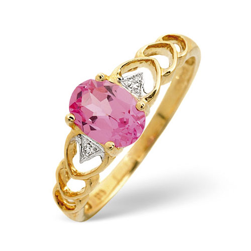 0.94 Ct Created Pink Sapphire and 0.01 Ct Diamond Ring In 9 Carat Yellow Gold