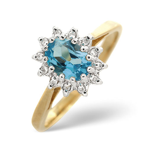 Diamond Essentials 0.95 Ct Blue Topaz and 0.14 Ct Diamond Ring In 9 Carat Yellow Gold