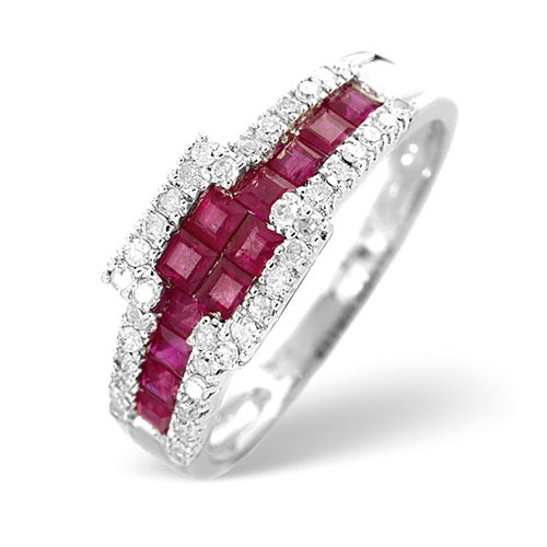 Diamond Essentials 0.95 Ct Ruby and 0.26 Ct Diamond Ring In 9 Carat White Gold