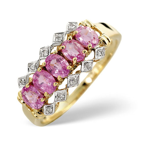 0.98 Ct Pink Sapphire and 0.03 Ct Diamond Ring In 9 Carat Yellow Gold