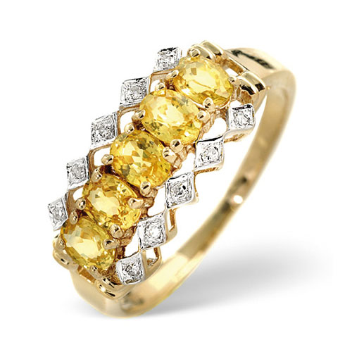 0.98 Ct Yellow Sapphire and 0.03 Ct Diamond Ring In 9 Carat Yellow Gold
