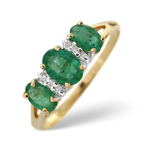 1.06 Ct Emerald and 0.03 Ct Diamond Ring In 9 Carat Yellow Gold