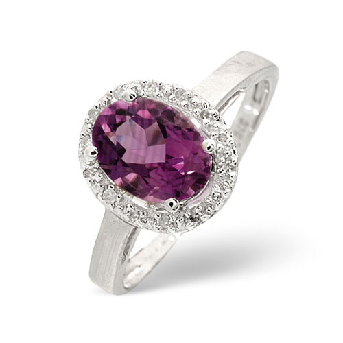 1.12 Ct Amethyst and 0.07 Ct Diamond Ring In 9 Carat White Gold