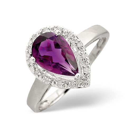1.14 Ct Amethyst and 0.07 Ct Diamond Ring In 9 Carat White Gold