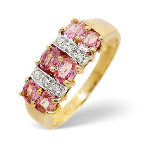 1.26 Ct Pink Sapphire and 0.03 Ct Diamond Ring In 9 Carat Yellow Gold