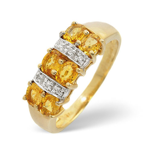 1.26 Ct Yellow Sapphire and 0.03 Ct Diamond Ring In 9 Carat Yellow Gold
