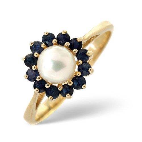 1.4 Ct Pearl and Sapphire Ring In 9 Carat Yellow Gold