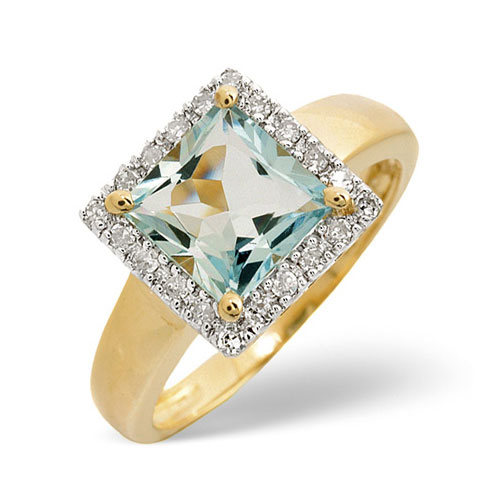 Diamond Essentials 1.42 Ct Aquamarine and 0.17 Ct Diamond Ring in 9 Carat Yellow Gold