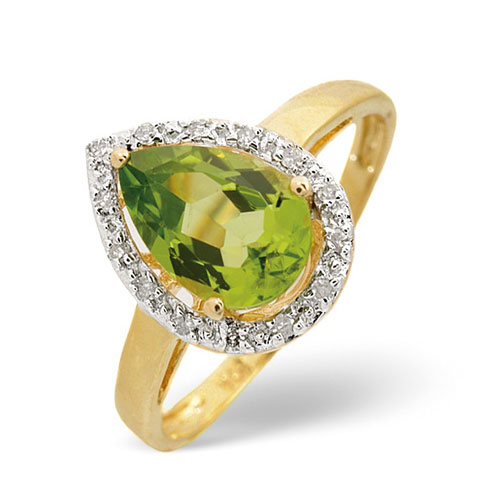 Diamond Essentials 1.47 Ct Peridot and 0.07 Ct Diamond Ring In 9 Carat Yellow Gold
