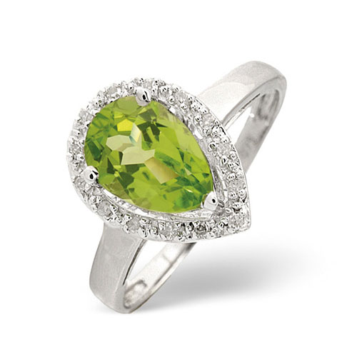 1.54 Ct Peridot and 0.07 Ct Diamond Ring In 9 Carat White Gold