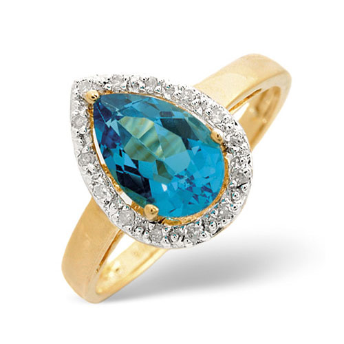Diamond Essentials 1.69 Ct Blue Topaz and 0.07 Ct Diamond Ring In 9 Carat Yellow Gold