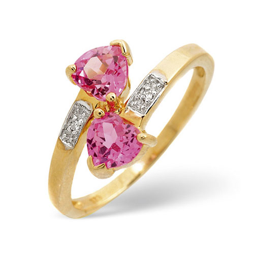 1 Ct Created Pink Sapphire and 0.01 Ct Diamond Ring In 9 Carat Yellow Gold